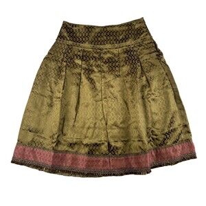Cynthia Cynthia Steffe Skirt Womens 4 Green Satin Pleated Jacquard Ruffle Lined
